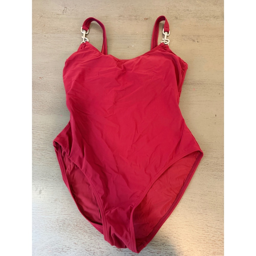 Tory Burch Red One Piece Swimsuit Lobster Claw Hardware Size Medium